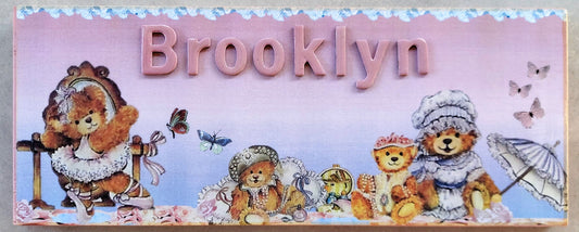 teddies, ballet, mother, umbrella, baby teddies, butterflies, dancing, name plaque, lace