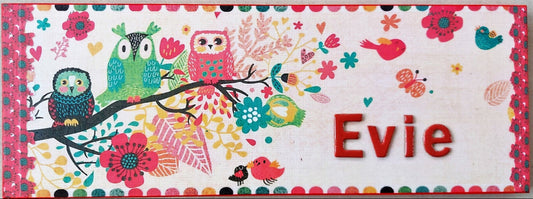 owls, flowers, birds, colourful, beige, orange, green, tree